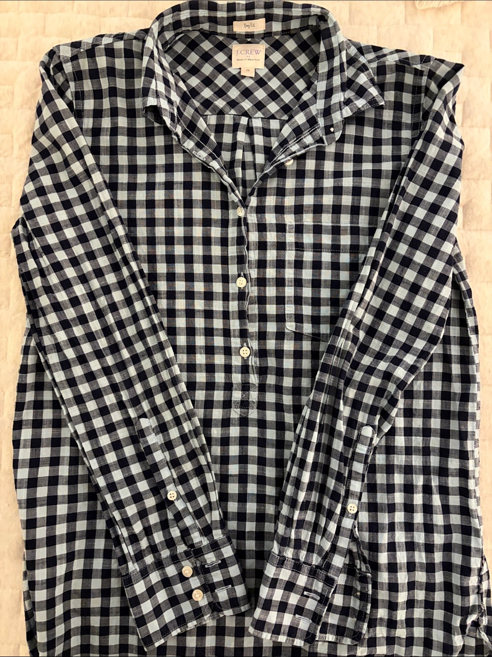 J. Crew Blue and White Gingham Button-Up Shirt